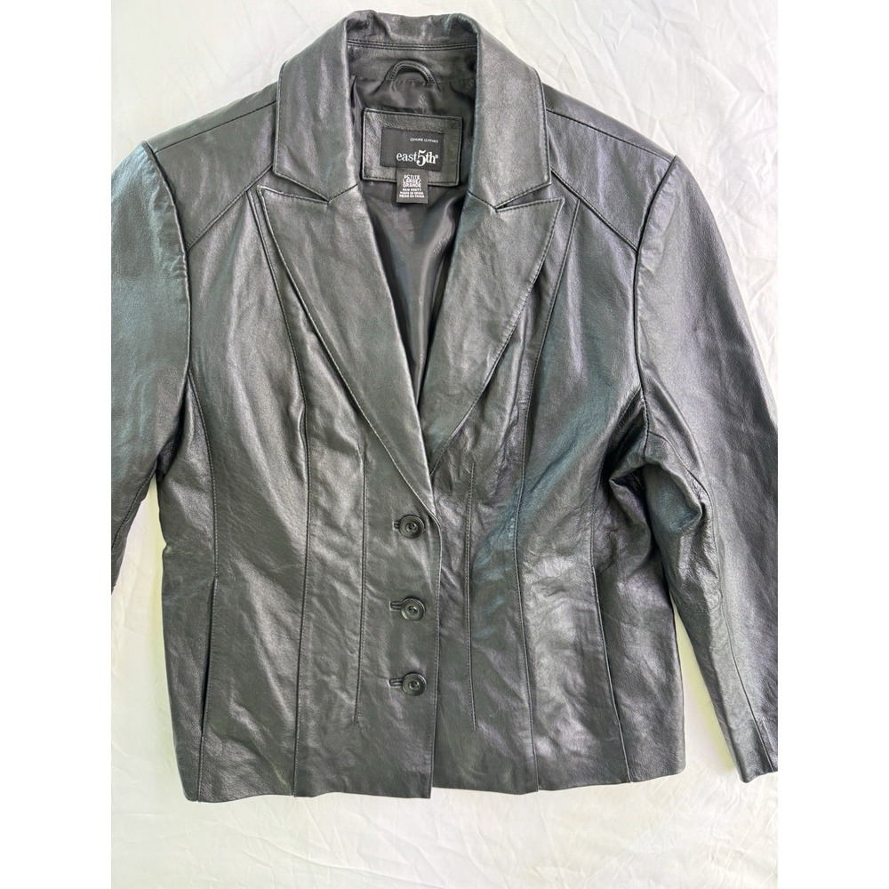 east 5th Genuine Leather Black Petite Large Blazer Jacket Long Sleeve